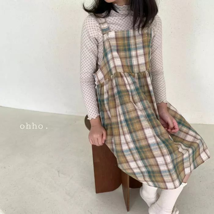Ohho - Korean Children Fashion - #toddlerclothing - Paul Check Dungarees Skirt - 10