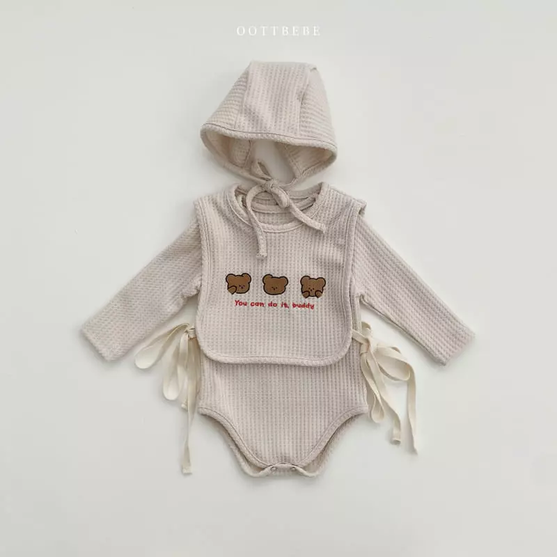 Oott Bebe - Korean Baby Fashion - #babyboutique - Any Waffle Bonnet Bodysuit Bib Set