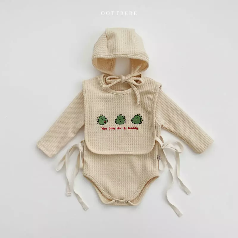 Oott Bebe - Korean Baby Fashion - #babyboutiqueclothing - Any Waffle Bonnet Bodysuit Bib Set - 2