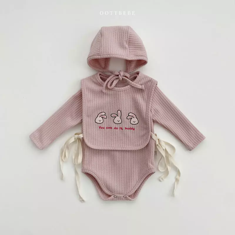 Oott Bebe - Korean Baby Fashion - #babyclothing - Any Waffle Bonnet Bodysuit Bib Set - 3