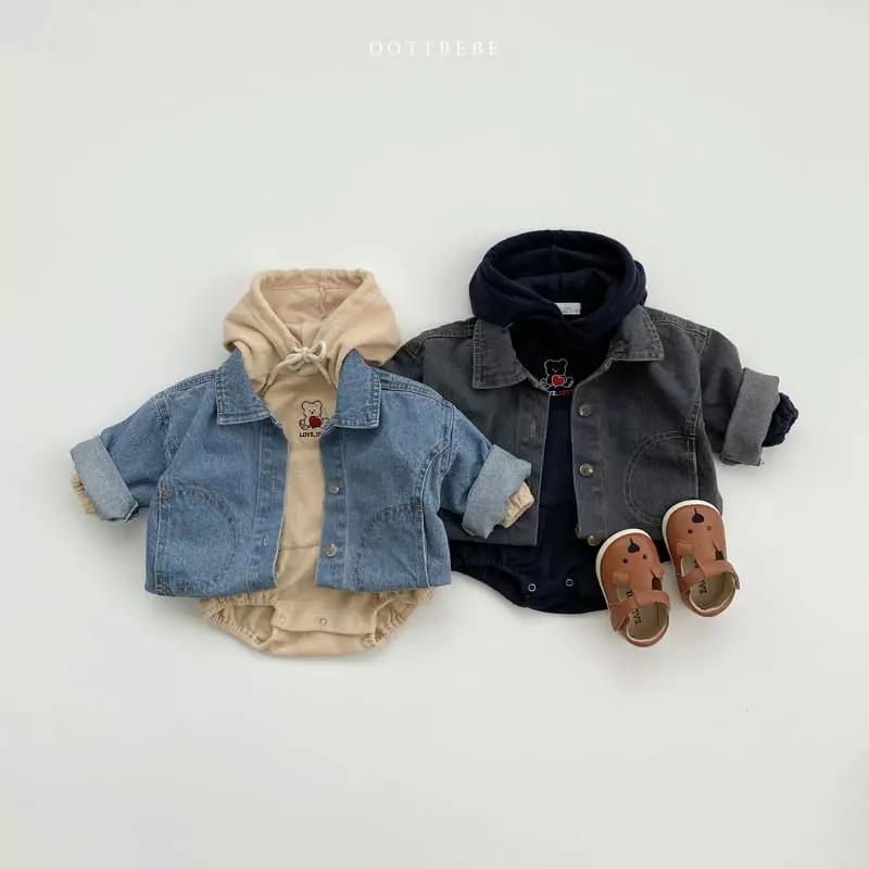 Oott Bebe - Korean Baby Fashion - #babyfashion - Terry Love Hoody Bodysuit - 9