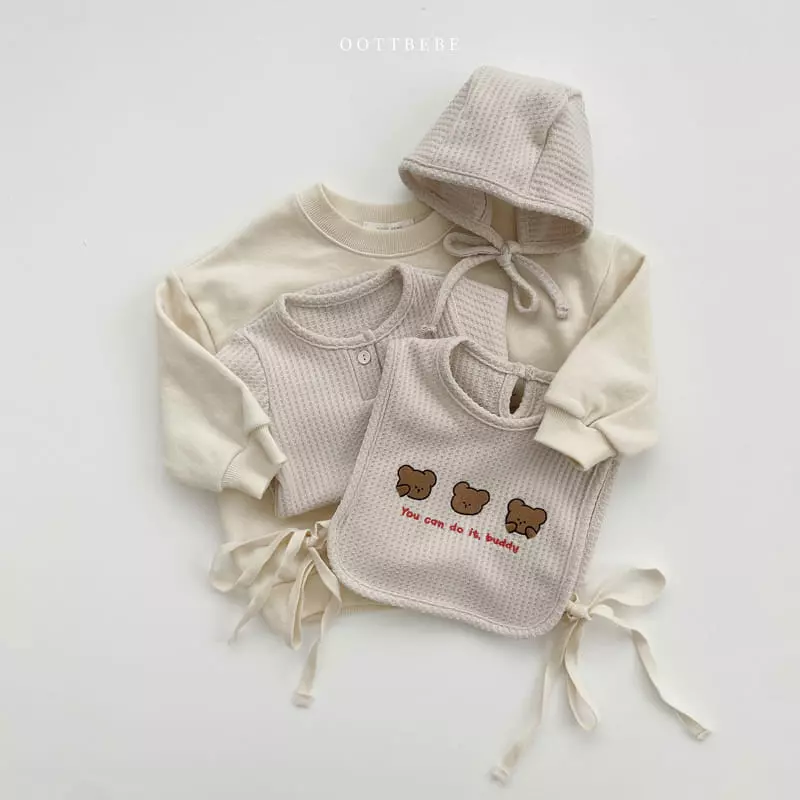 Oott Bebe - Korean Baby Fashion - #babyfever - Any Waffle Bonnet Bodysuit Bib Set - 5