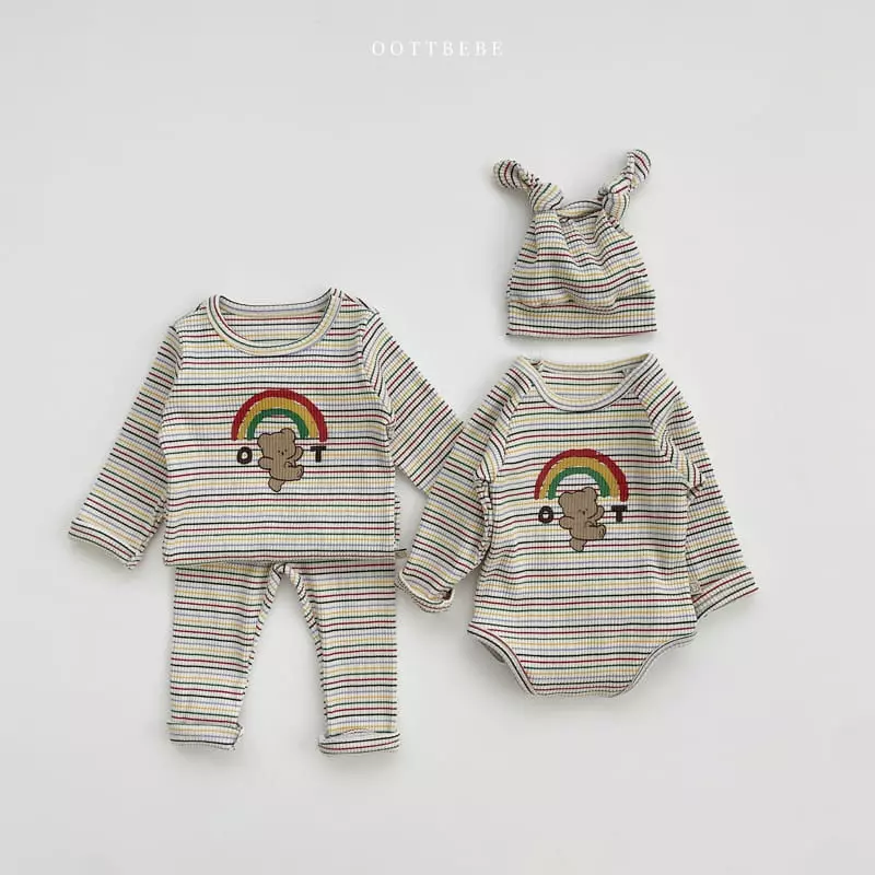 Oott Bebe - Korean Baby Fashion - #babyfever - Rainbow Bodysuit Set - 6