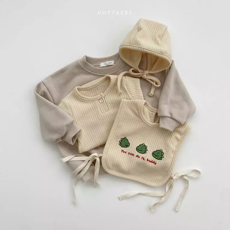 Oott Bebe - Korean Baby Fashion - #babygirlfashion - Any Waffle Bonnet Bodysuit Bib Set - 6