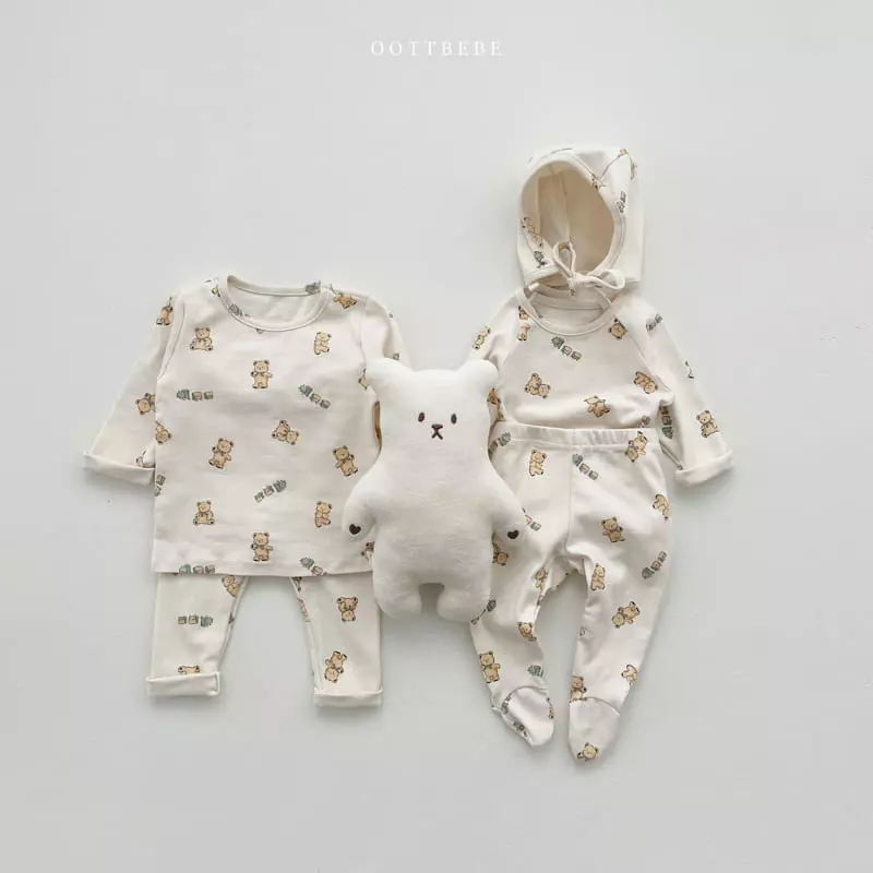 Oott Bebe - Korean Baby Fashion - #babylifestyle - Toy Land Bonnet Bodysuit Leggings Set - 5