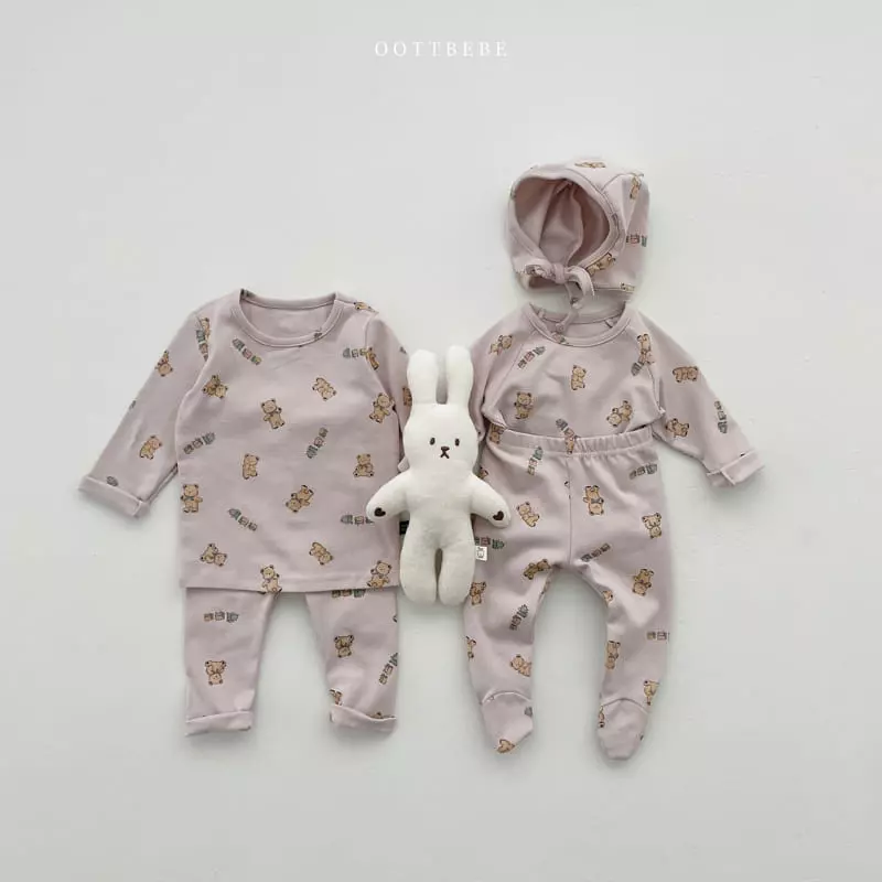 Oott Bebe - Korean Baby Fashion - #babyoninstagram - Toy Land Bonnet Bodysuit Leggings Set - 6