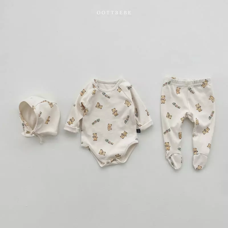Oott Bebe - Korean Baby Fashion - #babyootd - Toy Land Bonnet Bodysuit Leggings Set - 7