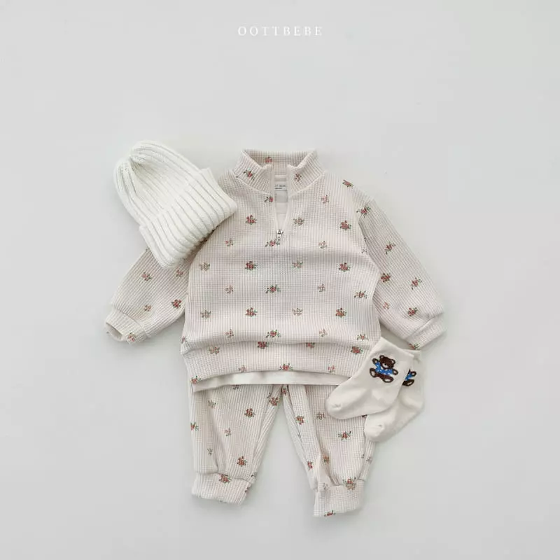 Oott Bebe - Korean Baby Fashion - #babyoutfit - Flower Garden Anorak Top Bottom Set - 2
