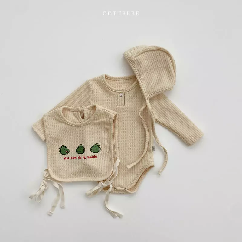 Oott Bebe - Korean Baby Fashion - #babyoutfit - Any Waffle Bonnet Bodysuit Bib Set - 10
