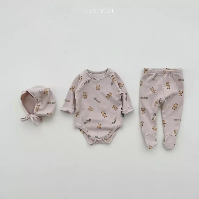 Oott Bebe - Korean Baby Fashion - #babyoutfit - Toy Land Bonnet Bodysuit Leggings Set - 8