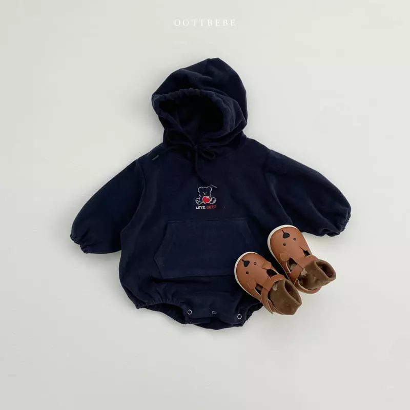Oott Bebe - Korean Baby Fashion - #babywear - Terry Love Hoody Bodysuit - 2