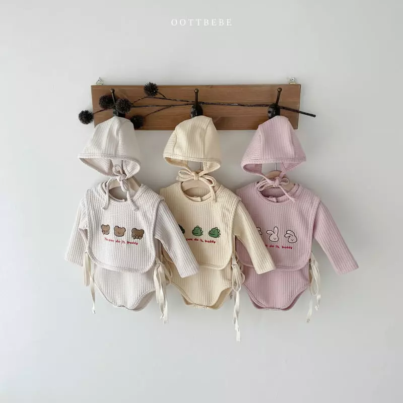 Oott Bebe - Korean Baby Fashion - #babywear - Any Waffle Bonnet Bodysuit Bib Set - 12