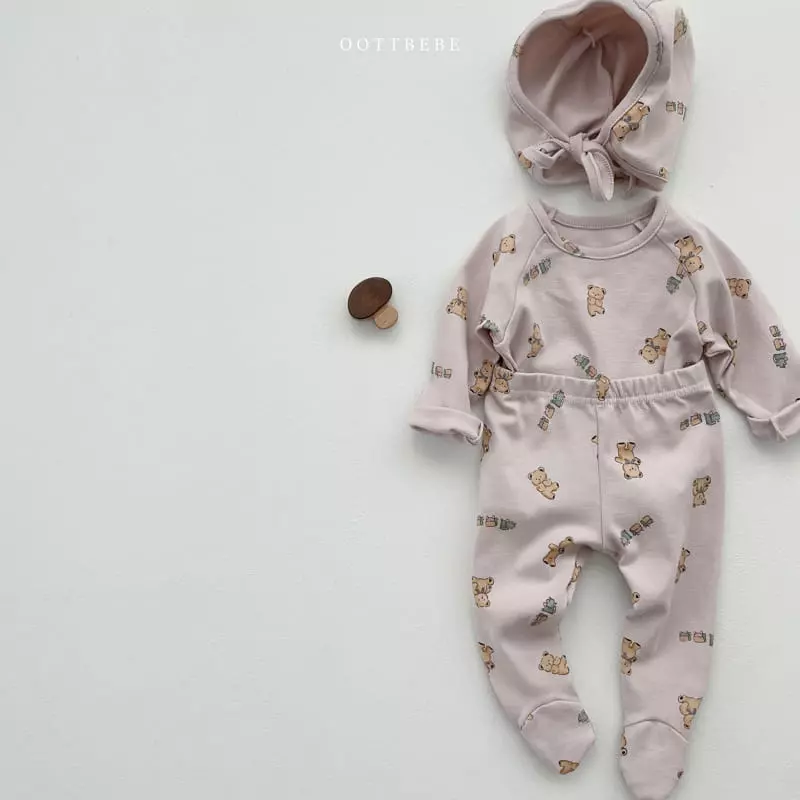 Oott Bebe - Korean Baby Fashion - #onlinebabyshop - Toy Land Bonnet Bodysuit Leggings Set - 12