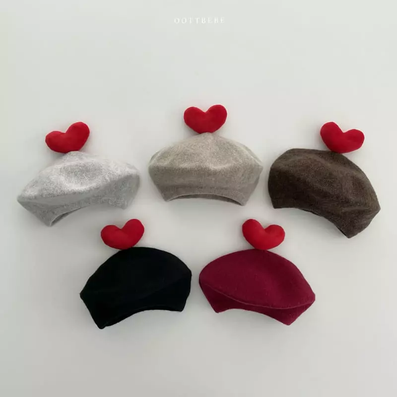 Oott Bebe - Korean Children Fashion - #kidzfashiontrend - Heart Beret Hat Warm - 4