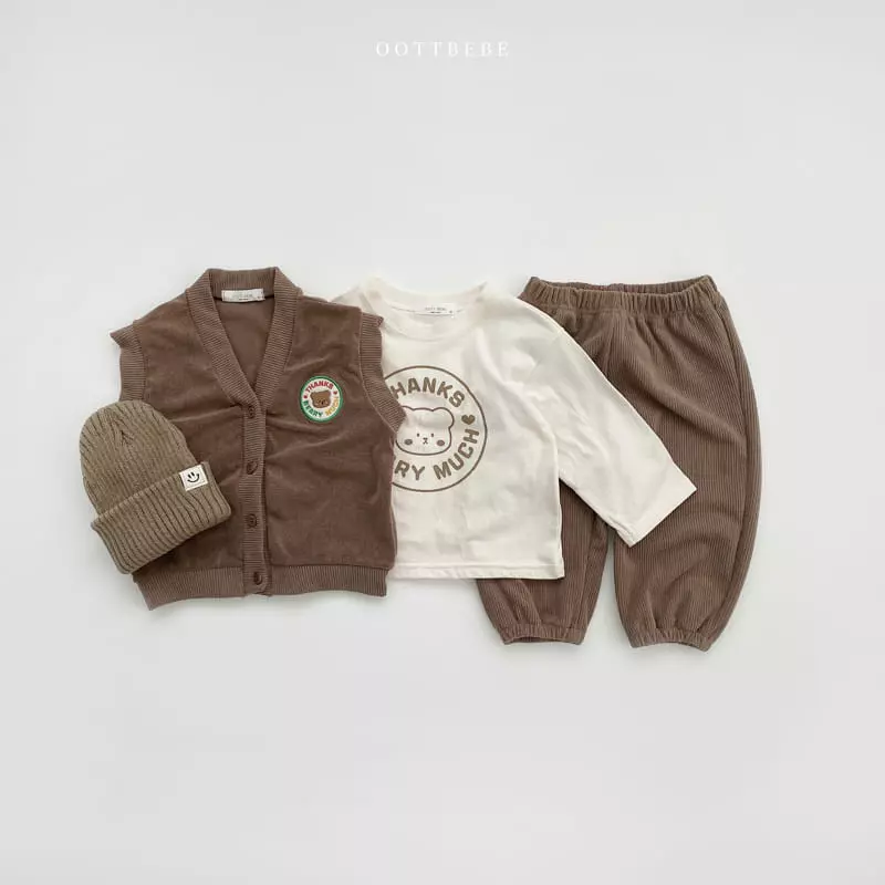 Oott Bebe - Korean Children Fashion - #childofig - Thanks Teddy Vest Tee Pants Set - 11