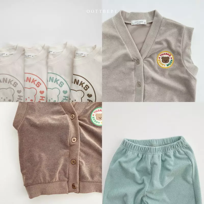 Oott Bebe - Korean Children Fashion - #childofig - Thanks Teddy Vest Tee Pants Set - 12