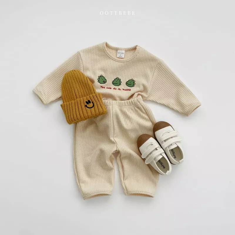 Oott Bebe - Korean Children Fashion - #childrensboutique - Any Waffle Top Bottom Set - 2