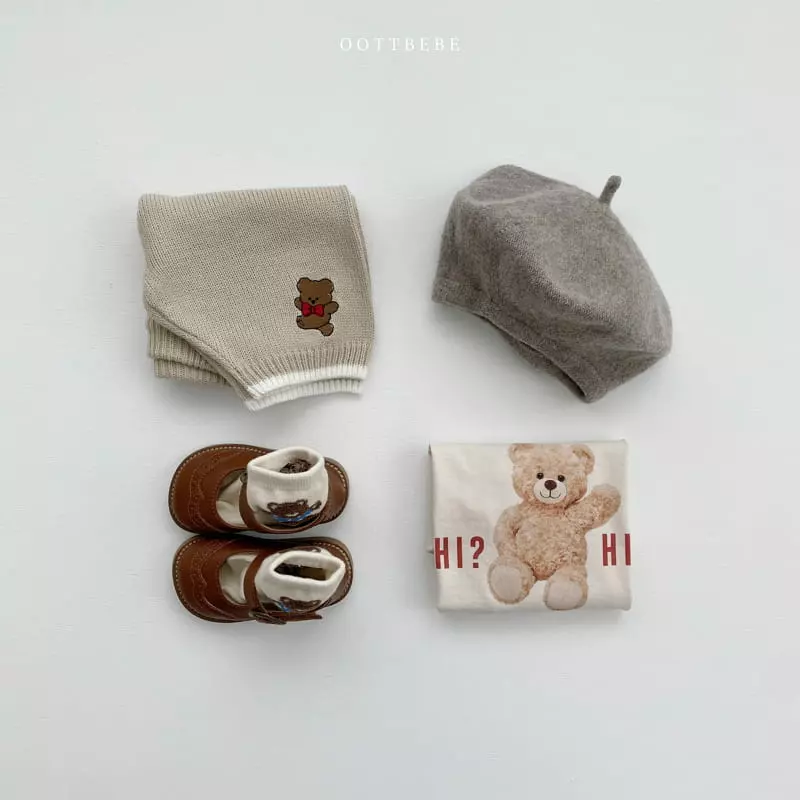 Oott Bebe - Korean Children Fashion - #kidsshorts - Robbon Bear Knit Pants - 12