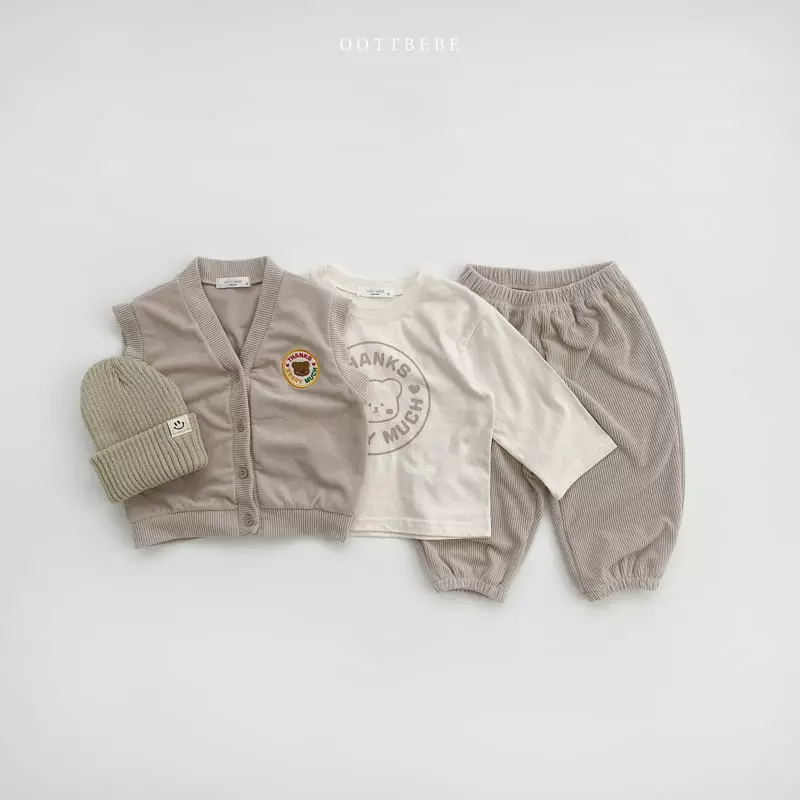 Oott Bebe - Korean Children Fashion - #magicofchildhood - Thanks Teddy Vest Tee Pants Set - 8