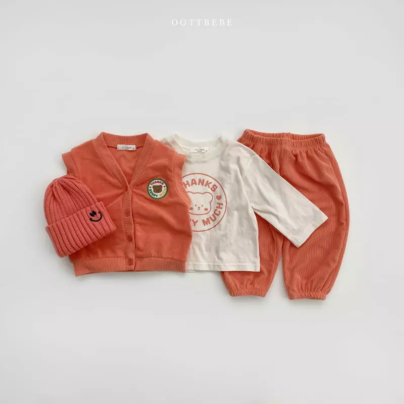 Oott Bebe - Korean Children Fashion - #minifashionista - Thanks Teddy Vest Tee Pants Set - 9