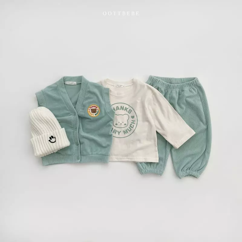 Oott Bebe - Korean Children Fashion - #prettylittlegirls - Thanks Teddy Vest Tee Pants Set - 10