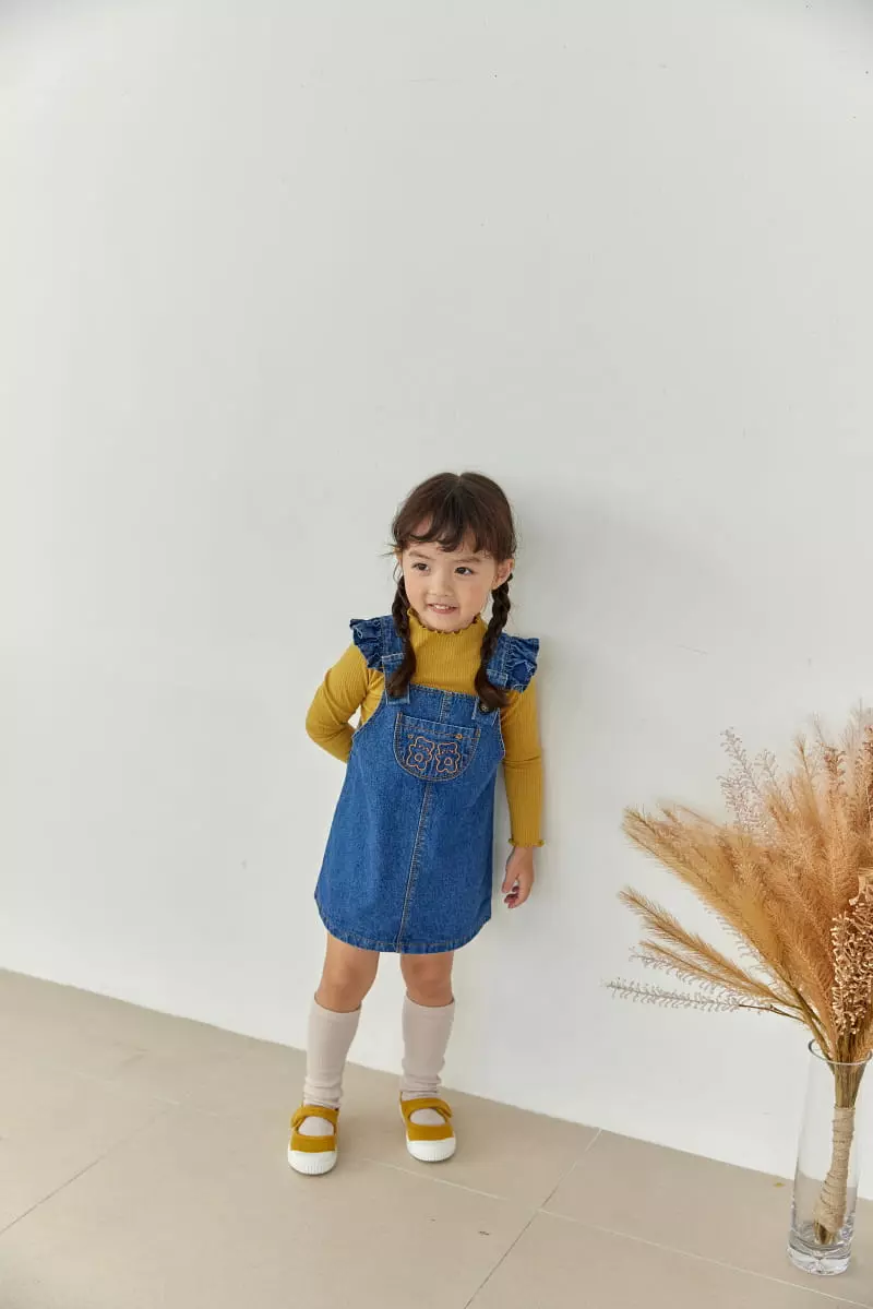 Orange Mom - Korean Children Fashion - #designkidswear - Heart Bear Dungarees One-piece - 3