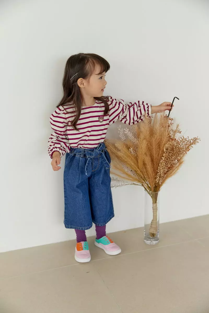 Orange Mom - Korean Children Fashion - #kidsshorts - Bear Stripes Tee - 2
