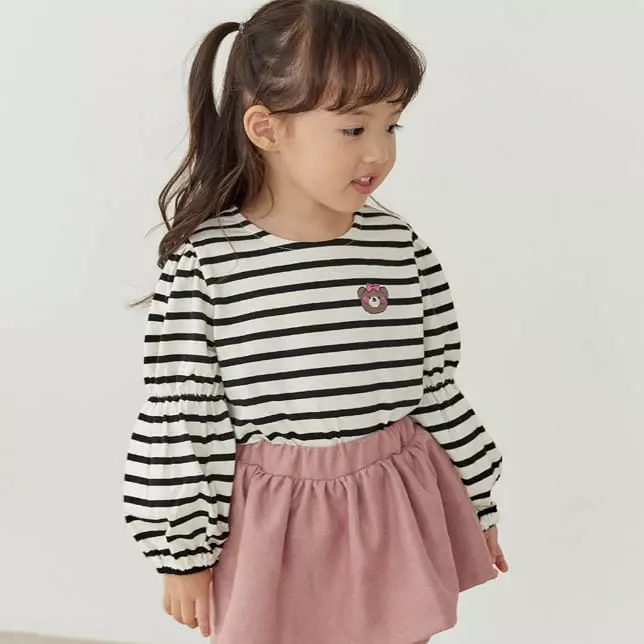 Orange Mom - Korean Children Fashion - #minifashionista - Bear Stripes Tee - 8
