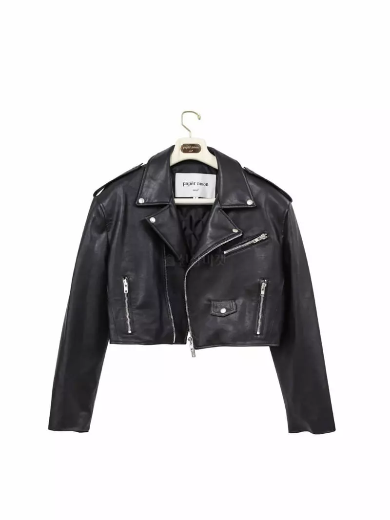 Paper Moon - Korean Women Fashion - #momslook - Leather Crop Biker Jacket - 3