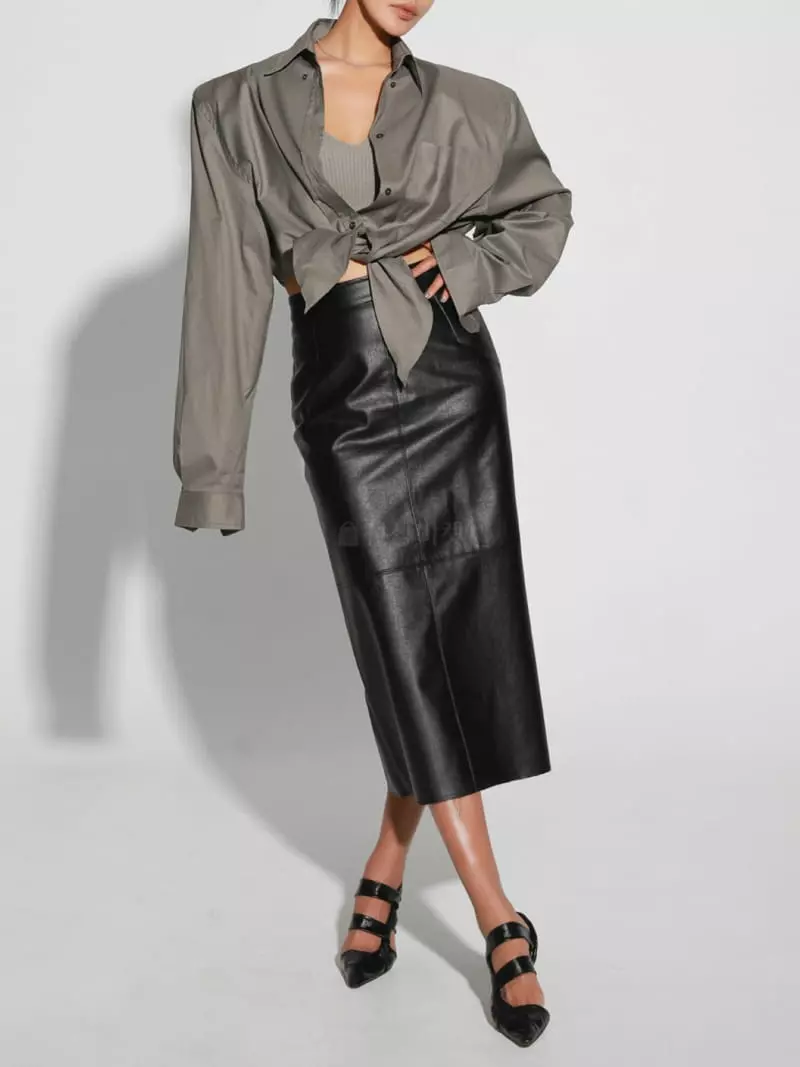 Paper Moon - Korean Women Fashion - #thelittlethings - Leather Back Slit Plare Skirt - 4