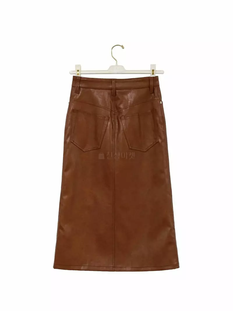 Paper Moon - Korean Women Fashion - #momslook - Leather Midi Length Skirt - 5