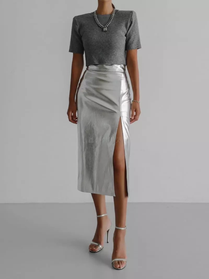 Paper Moon - Korean Women Fashion - #womensfashion - Metalic Slit Pencil Skirt - 4