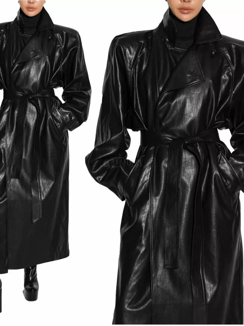 Paper Moon - Korean Women Fashion - #momslook - Padded Shoulder Leater Coat - 7