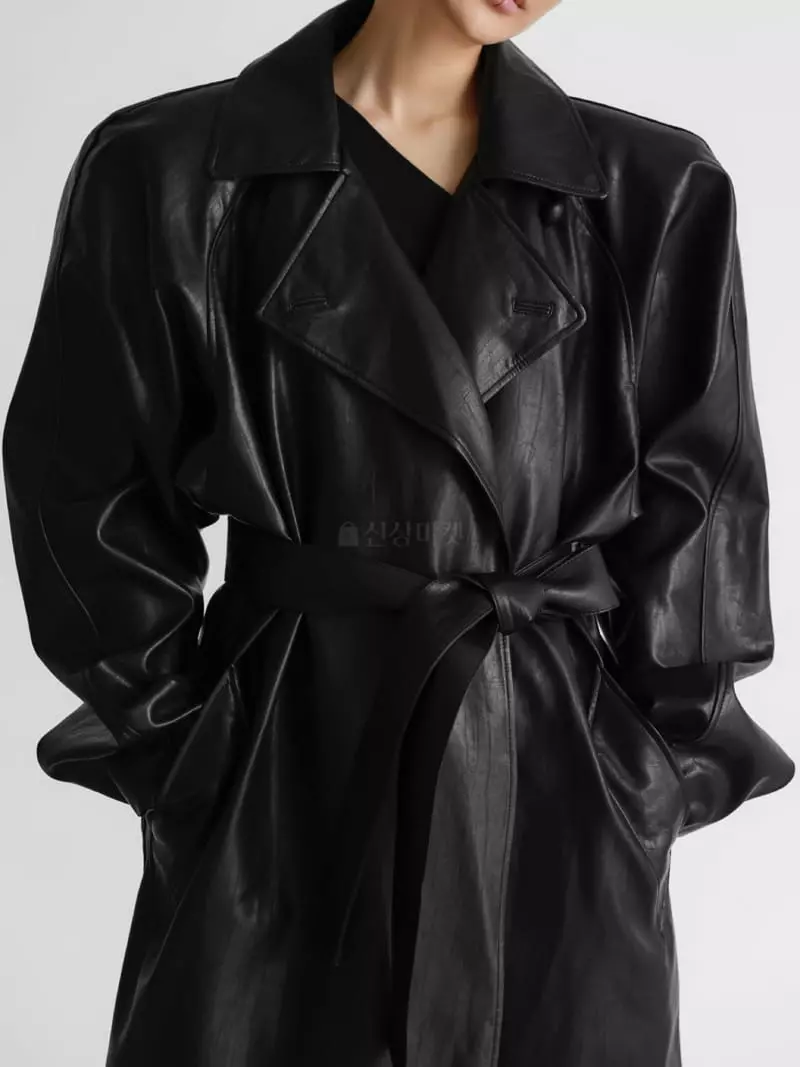 Paper Moon - Korean Women Fashion - #pursuepretty - Padded Shoulder Leater Coat