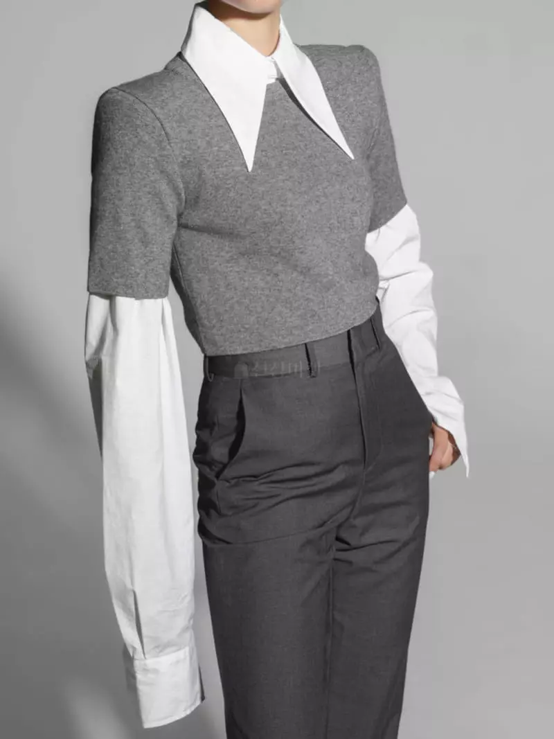 Paper Moon - Korean Women Fashion - #shopsmall - Pad SHOulder Crop Knit Tee - 2