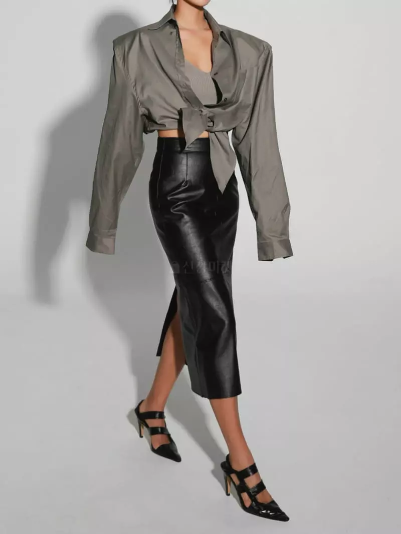 Paper Moon - Korean Women Fashion - #thatsdarling - Leather Back Slit Plare Skirt - 2