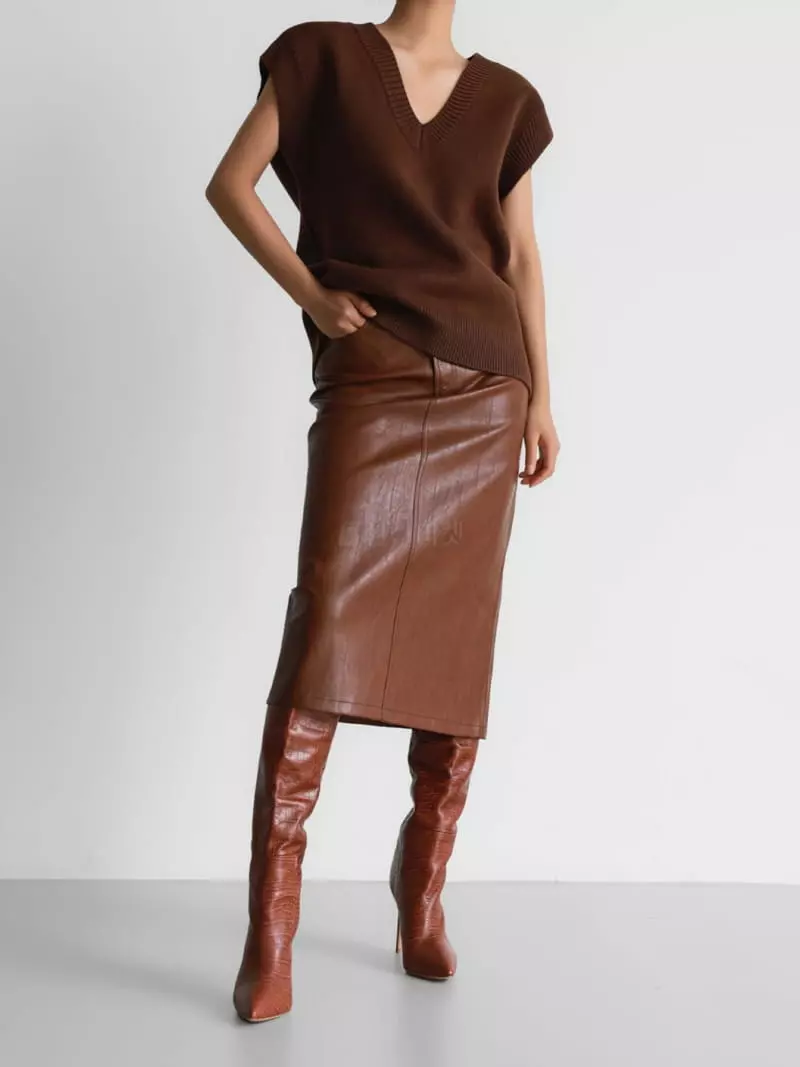 Paper Moon - Korean Women Fashion - #thatsdarling - Leather Midi Length Skirt