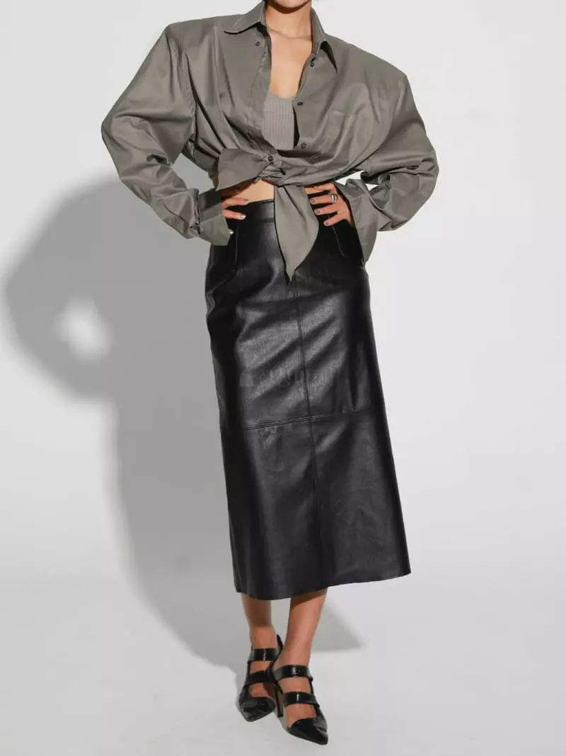 Paper Moon - Korean Women Fashion - #thelittlethings - Leather Back Slit Plare Skirt - 3