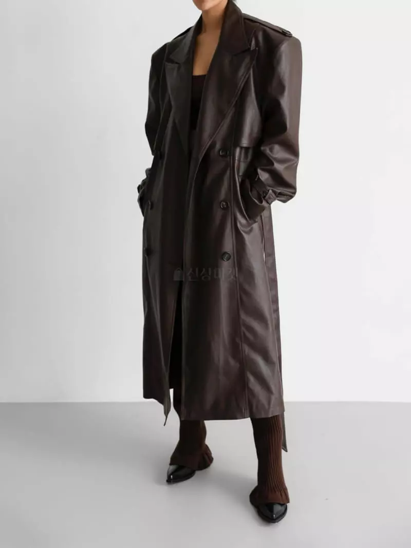 Paper Moon - Korean Women Fashion - #vintageinspired - Double Leather Trench Coat - 10