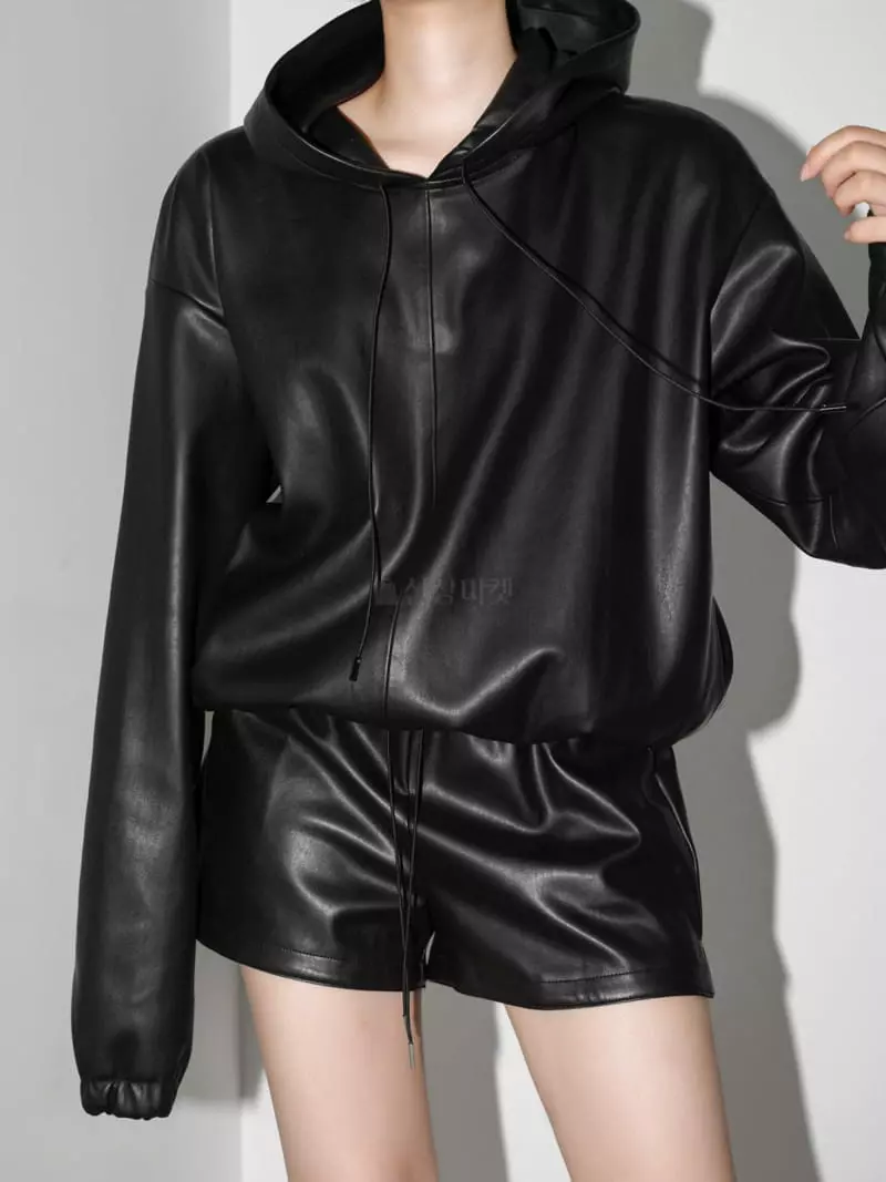 Paper Moon - Korean Women Fashion - #womensfashion - Classic Leather Plain Hoody - 2
