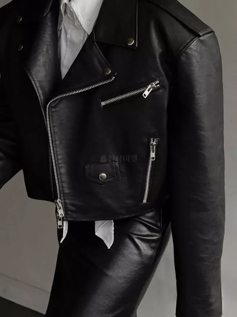 Paper Moon - Korean Women Fashion - #womensfashion - Leather Crop Biker Jacket - 2