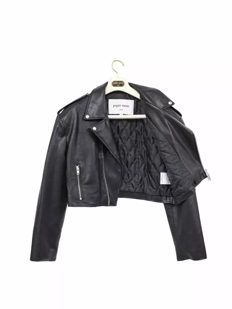 Paper Moon - Korean Women Fashion - #momslook - Leather Crop Biker Jacket - 4