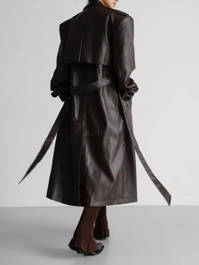 Paper Moon - Korean Women Fashion - #womensfashion - Double Leather Trench Coat - 9