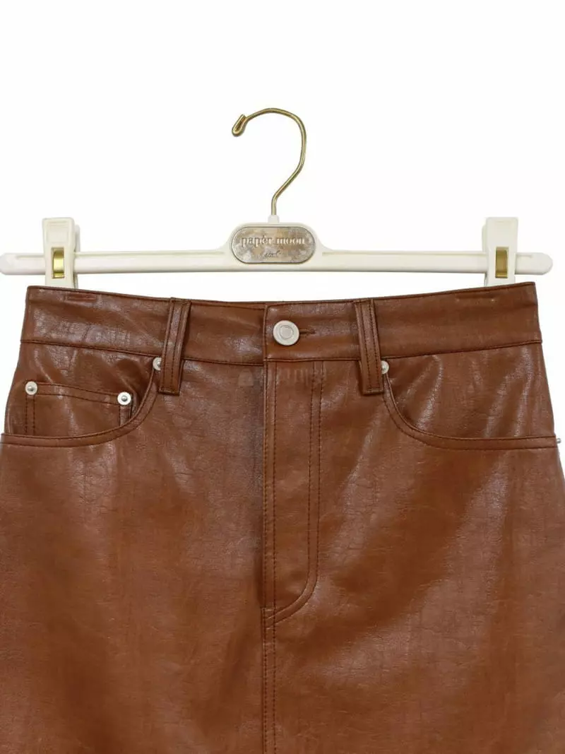 Paper Moon - Korean Women Fashion - #womensfashion - Leather Midi Length Skirt - 6