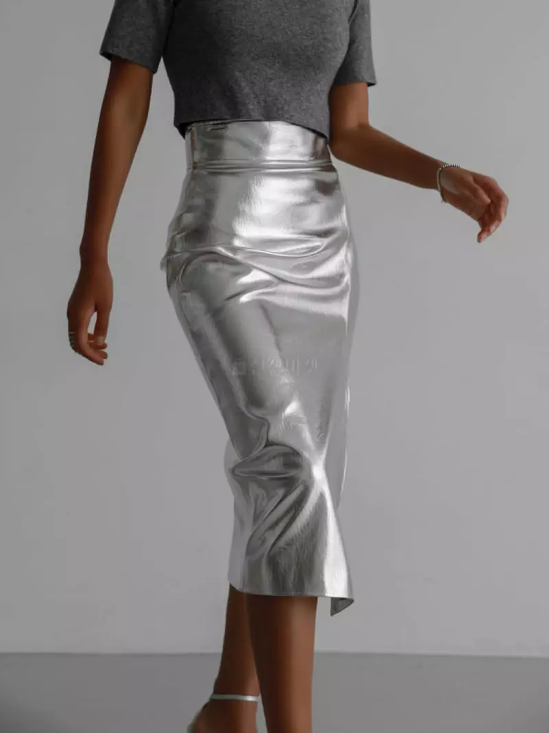 Paper Moon - Korean Women Fashion - #womensfashion - Metalic Slit Pencil Skirt