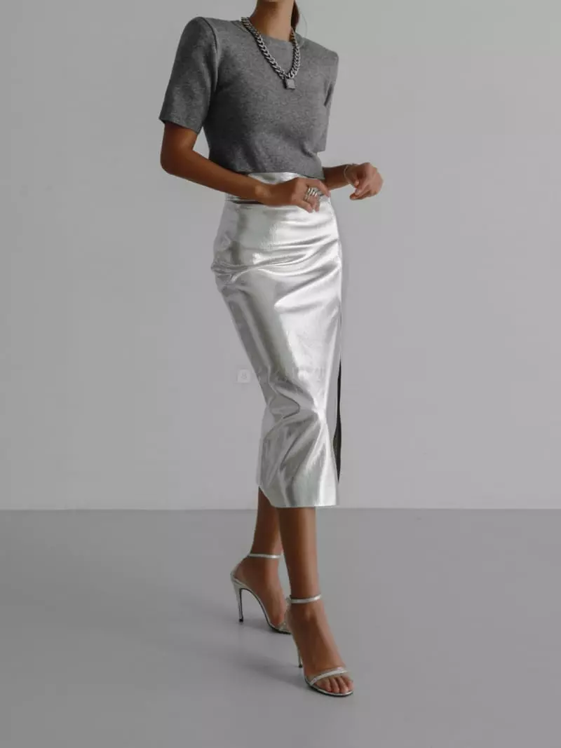 Paper Moon - Korean Women Fashion - #womensfashion - Metalic Slit Pencil Skirt - 3