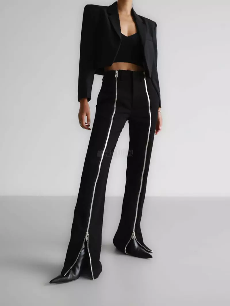 Paper Moon - Korean Women Fashion - #womensfashion - Luxe Zipper Detail Pants - 2