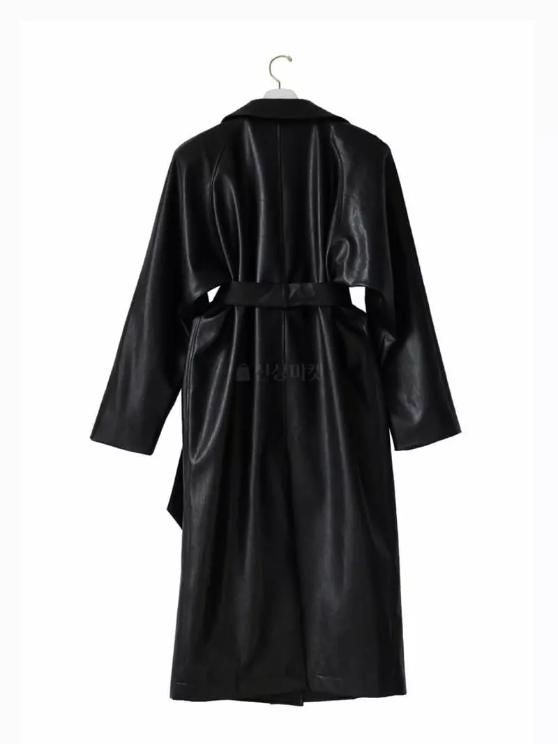 Paper Moon - Korean Women Fashion - #womensfashion - Padded Shoulder Leater Coat - 10