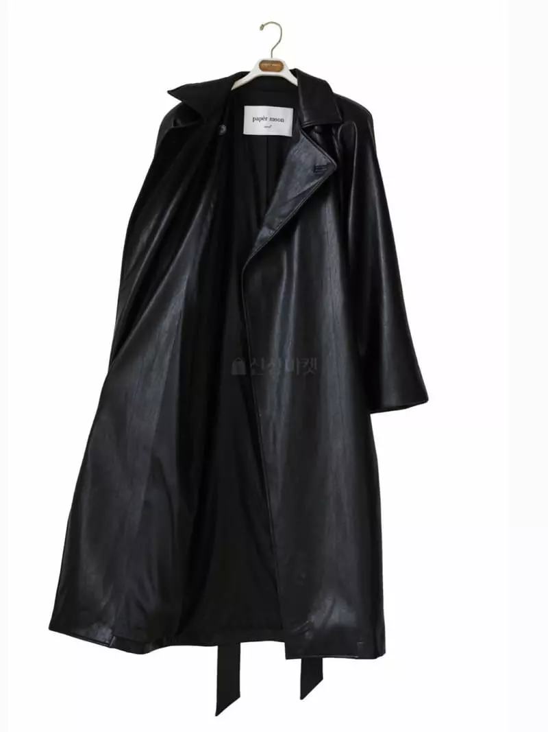 Paper Moon - Korean Women Fashion - #womensfashion - Padded Shoulder Leater Coat - 12