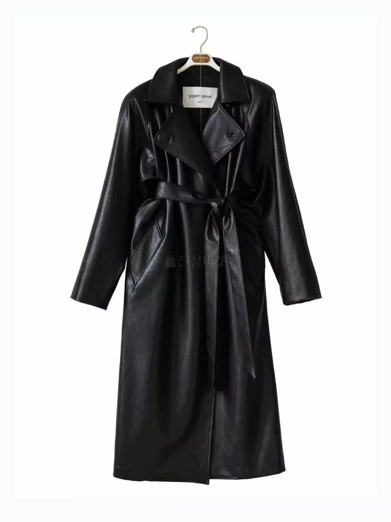 Paper Moon - Korean Women Fashion - #womensfashion - Padded Shoulder Leater Coat - 8
